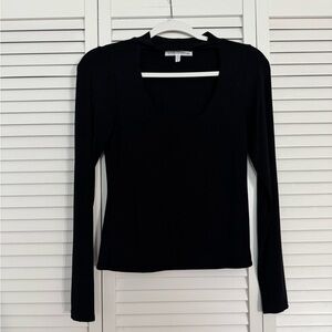 Good American Black Long Sleeve Scoop Neck Choker Tee Choker Cutout Top Sz 2